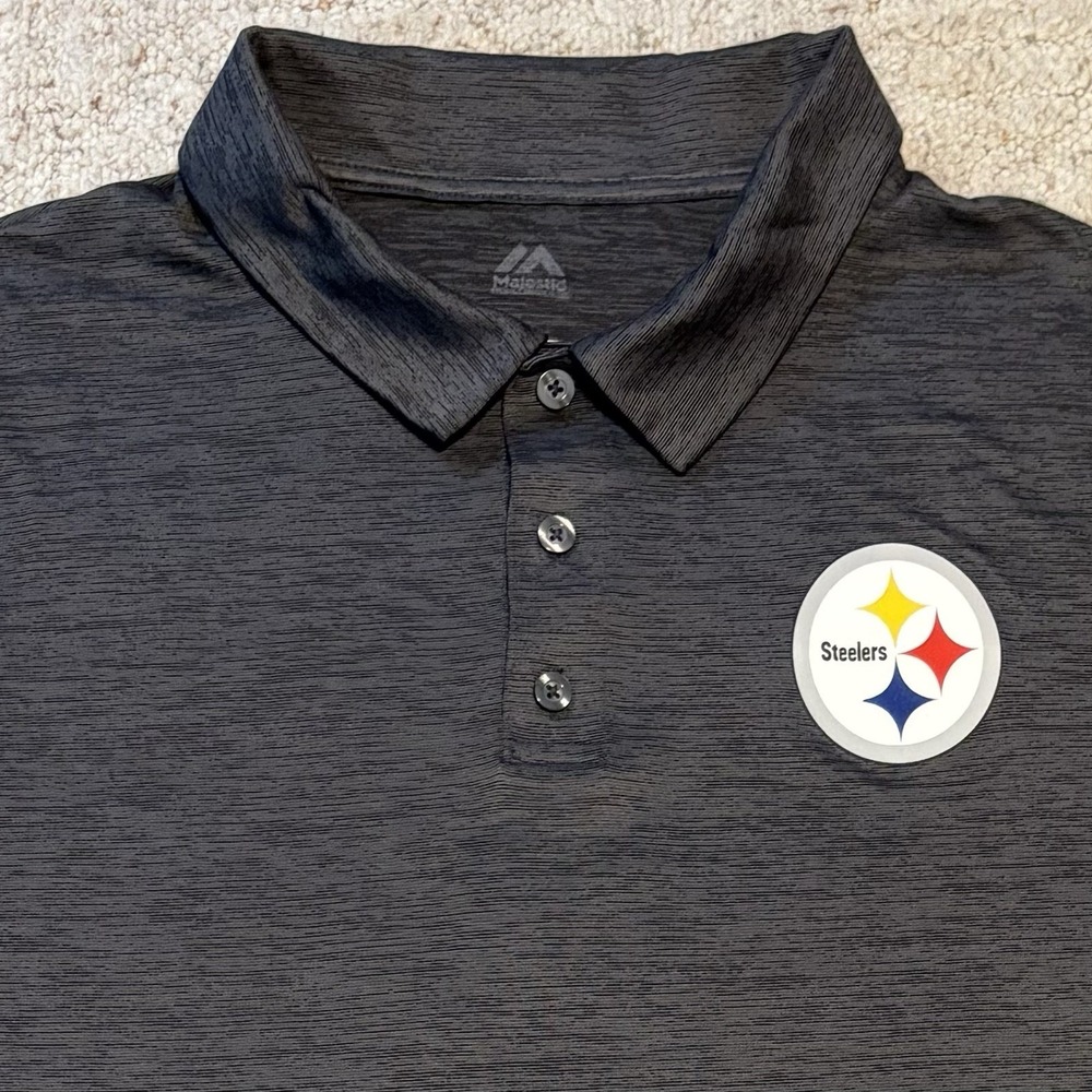 Majestic - Pittsburgh Steelers  - Grey Golf Polo - Men's Size XL - Performance
